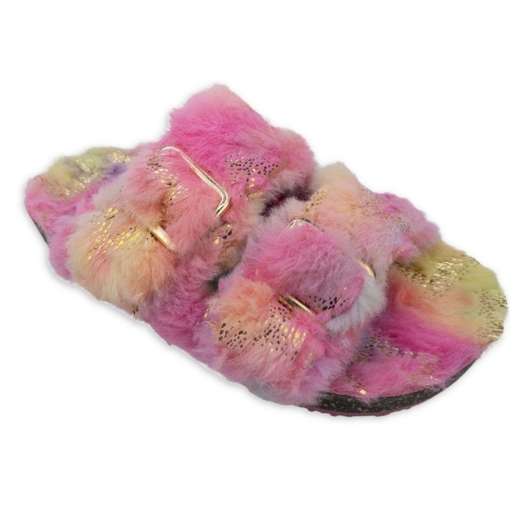 WONDER NATION Girl Faux Fur Rainbow Slip On Slipper sizes 13/1 and  2/3 NWT